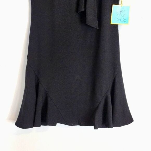 NWT Womens CeCe Bow Neck Short Sleeve Ruffle Hemline Black LBD Dress Size 0 - Picture 4 of 12